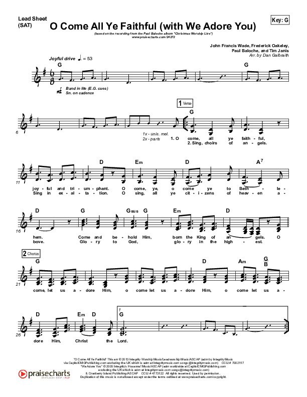 O Come All Ye Faithful (with We Adore You) Lead Sheet (SAT) (Paul Baloche)