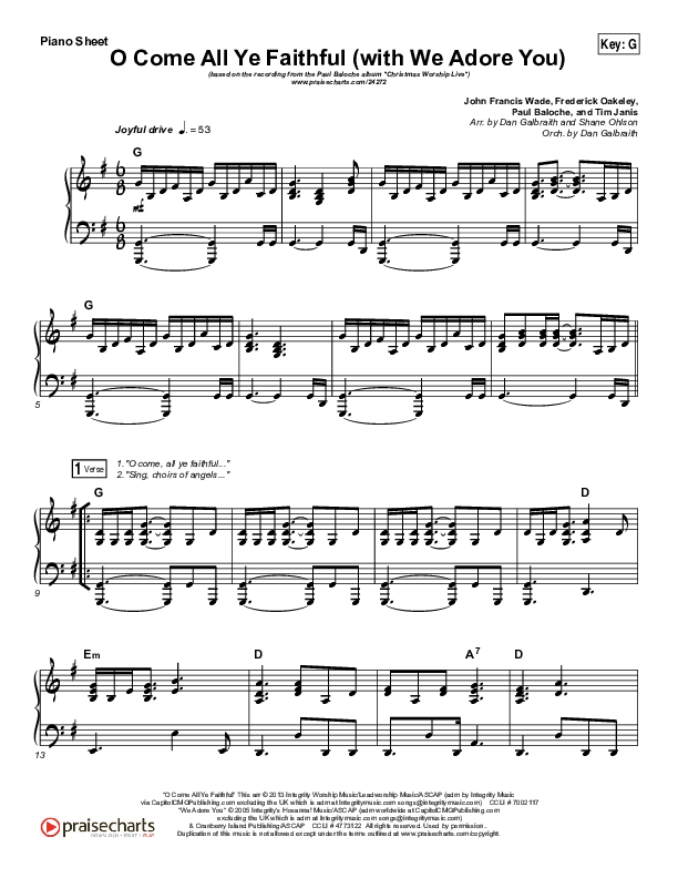 O Come All Ye Faithful (with We Adore You) Piano Sheet (Paul Baloche)