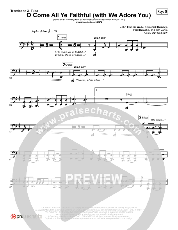 O Come All Ye Faithful (with We Adore You) Trombone 3/Tuba (Paul Baloche)