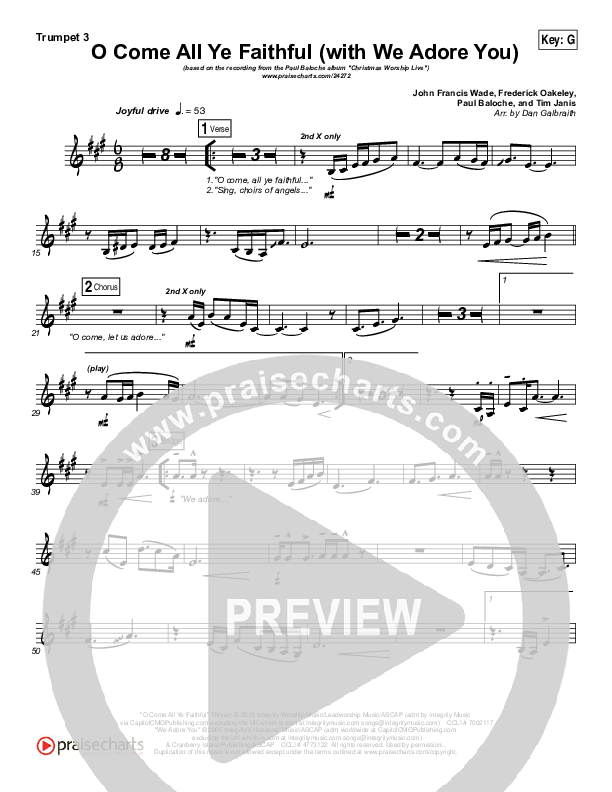 O Come All Ye Faithful (with We Adore You) Trumpet 3 (Paul Baloche)