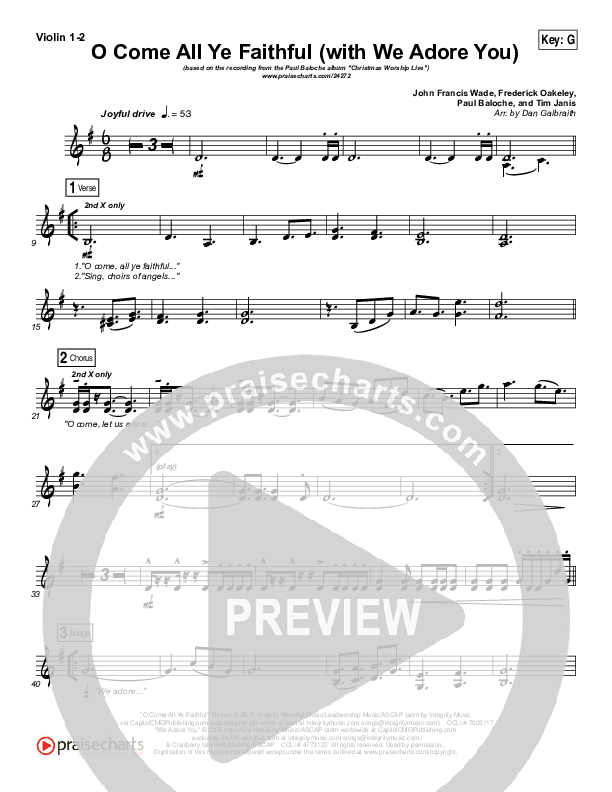O Come All Ye Faithful (with We Adore You) Violin 1/2 (Paul Baloche)