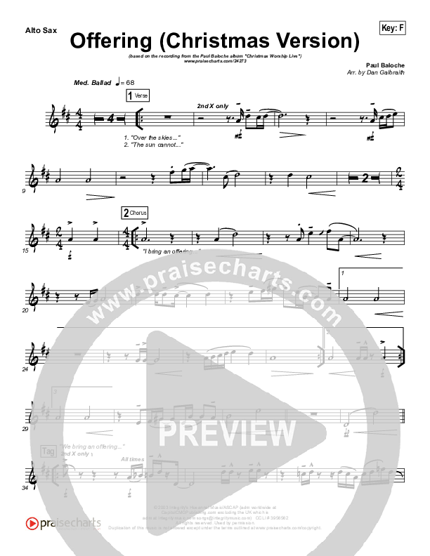 Offering (Christmas) Alto Sax (Paul Baloche)