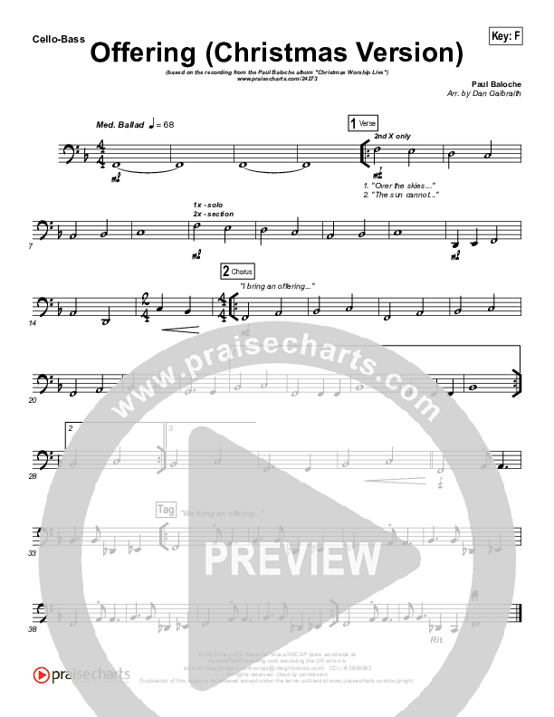 Offering (Christmas) Cello/Bass (Paul Baloche)