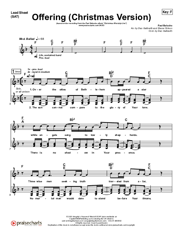 Offering (Christmas) Lead Sheet (SAT) (Paul Baloche)