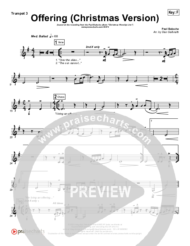 Offering (Christmas) Trumpet 3 (Paul Baloche)