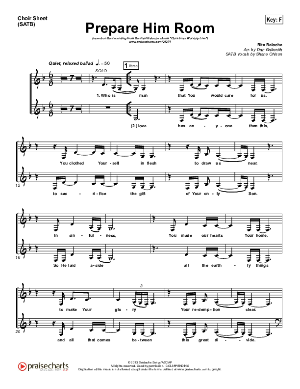 Prepare Him Room Choir Vocals (SATB) (Paul Baloche)