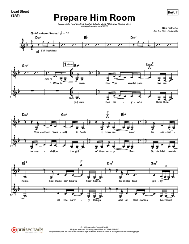 Prepare Him Room Lead Sheet (SAT) (Paul Baloche)