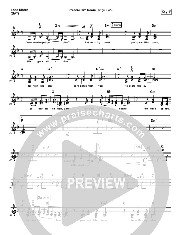 Prepare Him Room Lead Sheet (SAT) (Paul Baloche)