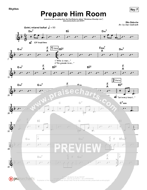 Prepare Him Room Rhythm Chart (Paul Baloche)