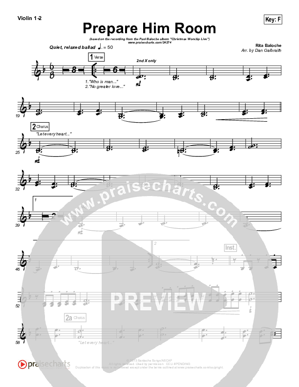 Prepare Him Room Violin 1/2 (Paul Baloche)