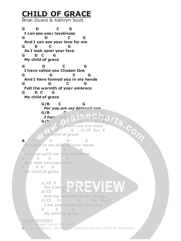 Child Of Grace Chords & Lyrics (Vineyard UK)