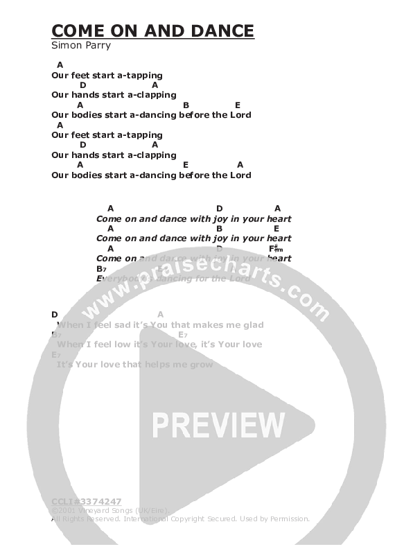 Come On And Dance Chords & Lyrics (Vineyard UK)