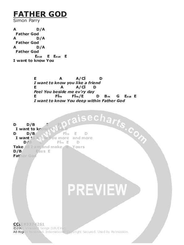 Father God Chords & Lyrics (Vineyard UK)