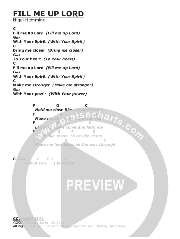 Fill Me Up Lord Chords & Lyrics (Vineyard UK)