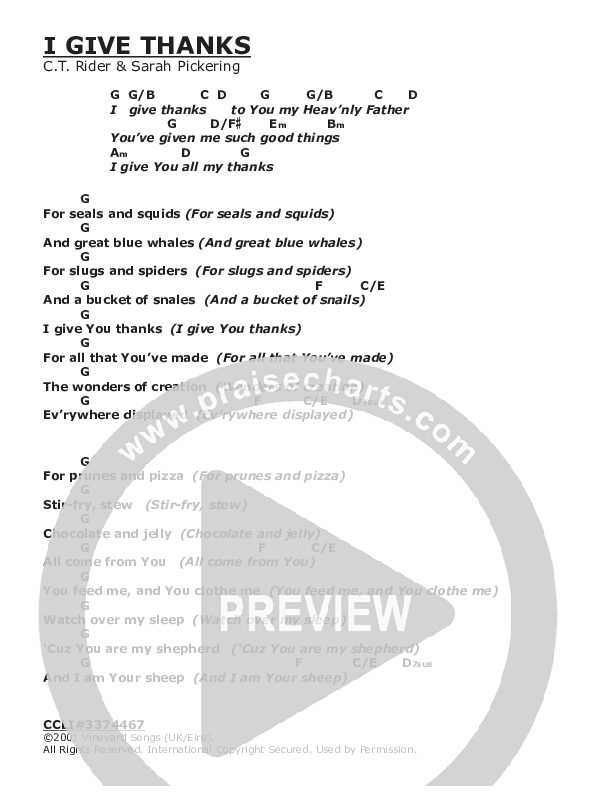 I Give Thanks Chords & Lyrics (Vineyard UK)