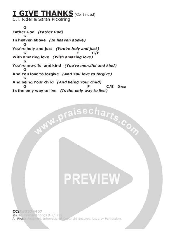 I Give Thanks Chords & Lyrics (Vineyard UK)