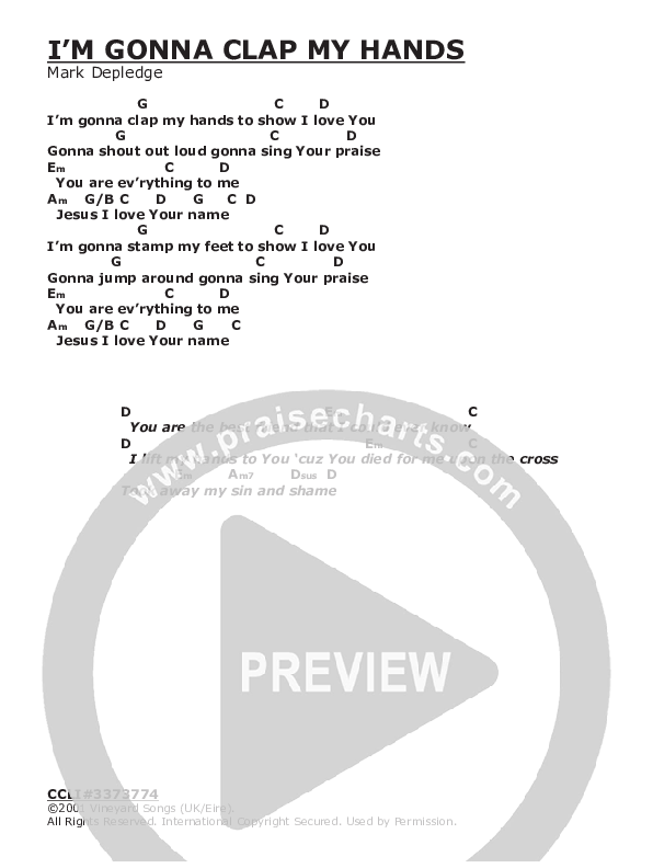 I'm Gonna Clap My Hands Chords & Lyrics (Vineyard UK)