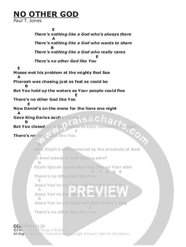 No Other God Chords & Lyrics (Vineyard UK)
