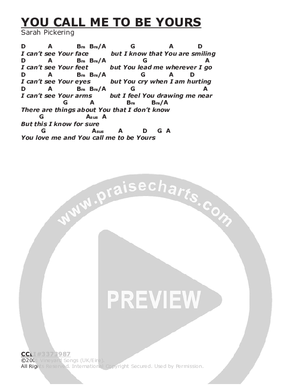 You Call Me To Be Yours Chords & Lyrics (Vineyard UK)