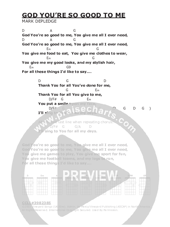 God You Re So Good To Me Chords Pdf Vineyard Uk Praisecharts