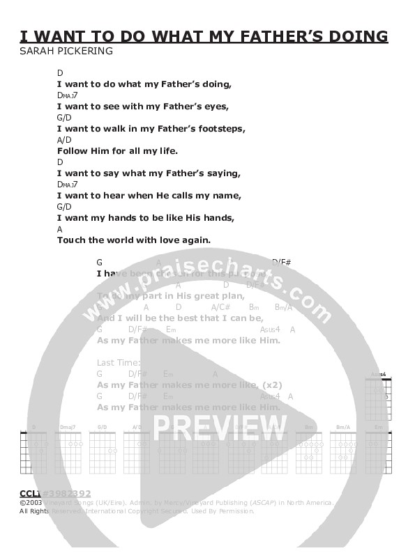 I Want To Do What My Father's Doing Chords & Lyrics (Vineyard UK)