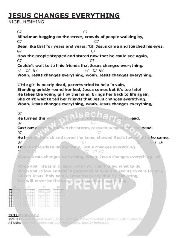 Jesus Changes Everything Chords & Lyrics (Vineyard UK)