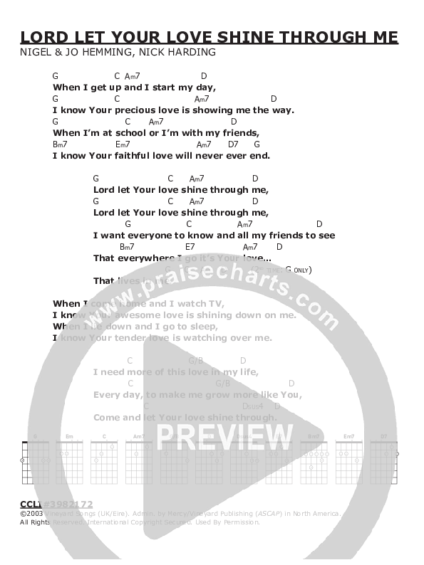 Lord Let Your Love Shine Through Me Chords & Lyrics (Vineyard UK)