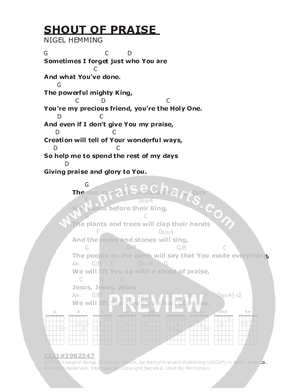 Shout Of Praise Chords & Lyrics (Vineyard UK)