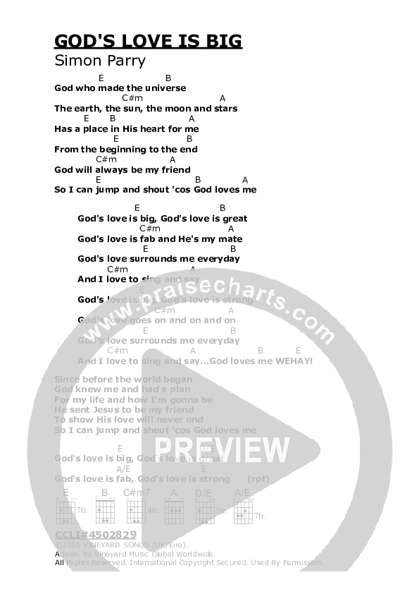 God's Love Is Big Chords & Lyrics (Vineyard UK)