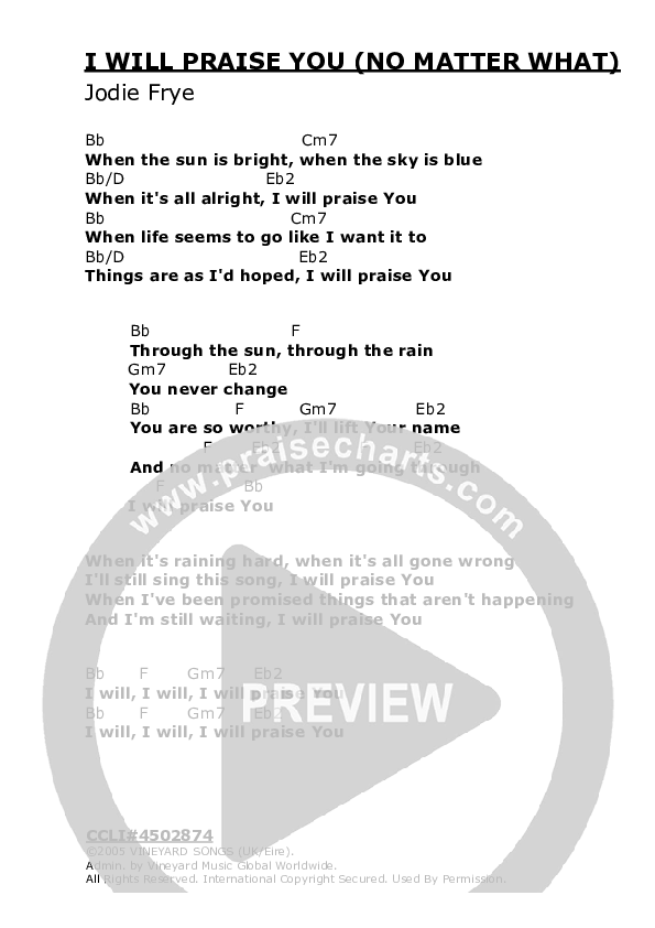 I Will Praise You (No Matter What) Chords & Lyrics (Vineyard UK)