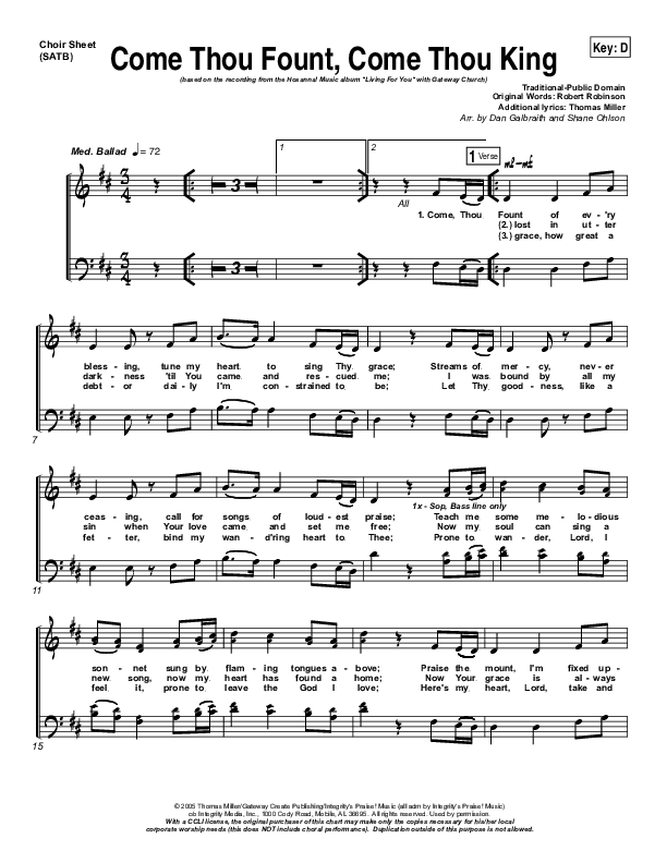 Come Thou Fount Come Thou King Choir Sheet (SATB) (Gateway Worship)