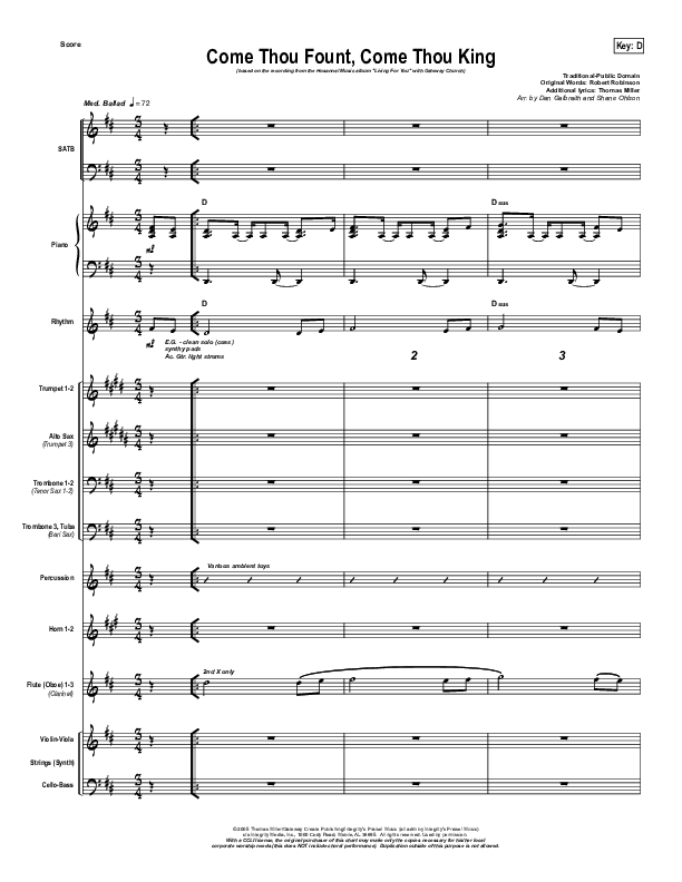 Come Thou Fount Come Thou King Conductor's Score (Gateway Worship)