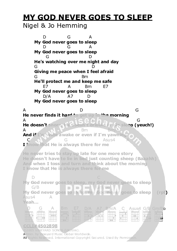 My God Never Goes To Sleep Chords & Lyrics (Vineyard UK)