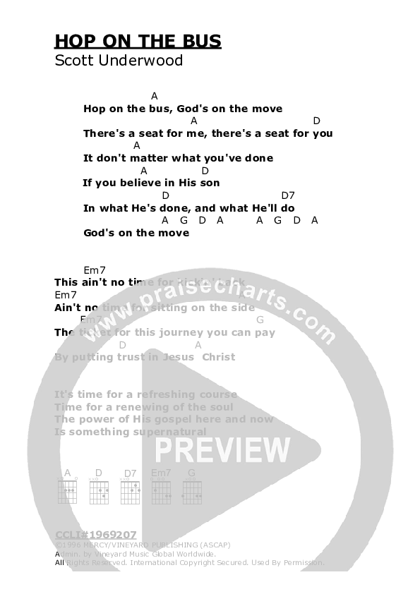 Hop On The Bus Chords & Lyrics (Vineyard UK)