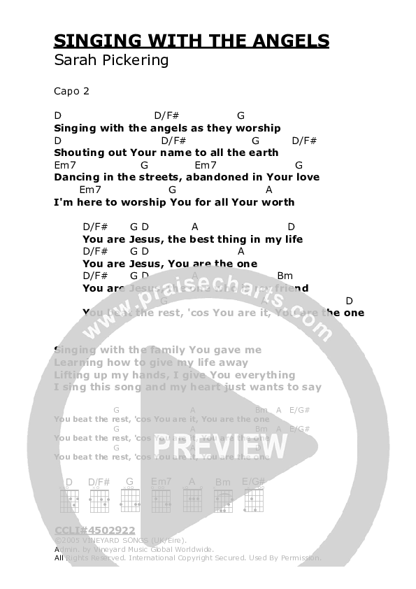 Singing With The Angels Chords & Lyrics (Vineyard UK)