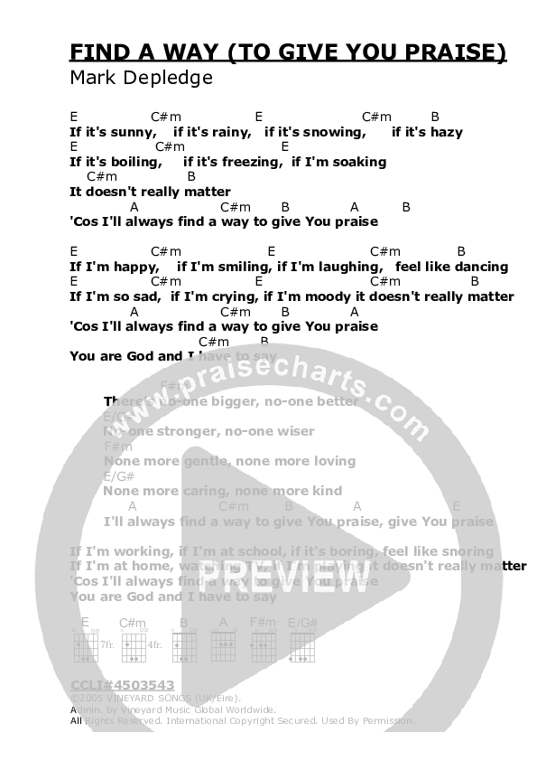 Find A Way (To Give You Praise) Chords & Lyrics (Vineyard UK)