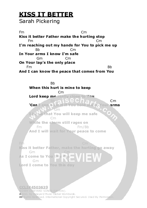 Kiss It Better Chords PDF (Vineyard UK) PraiseCharts