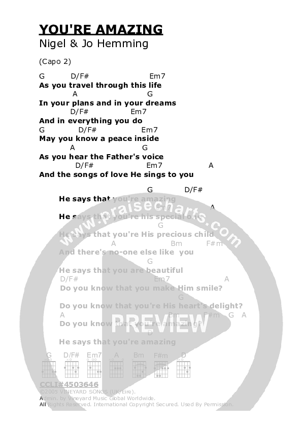 You're Amazing Chords & Lyrics (Vineyard UK)