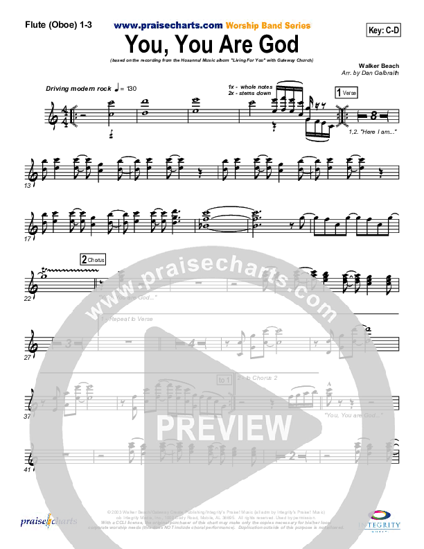 You You Are God Flute/Oboe 1/2/3 (Gateway Worship)