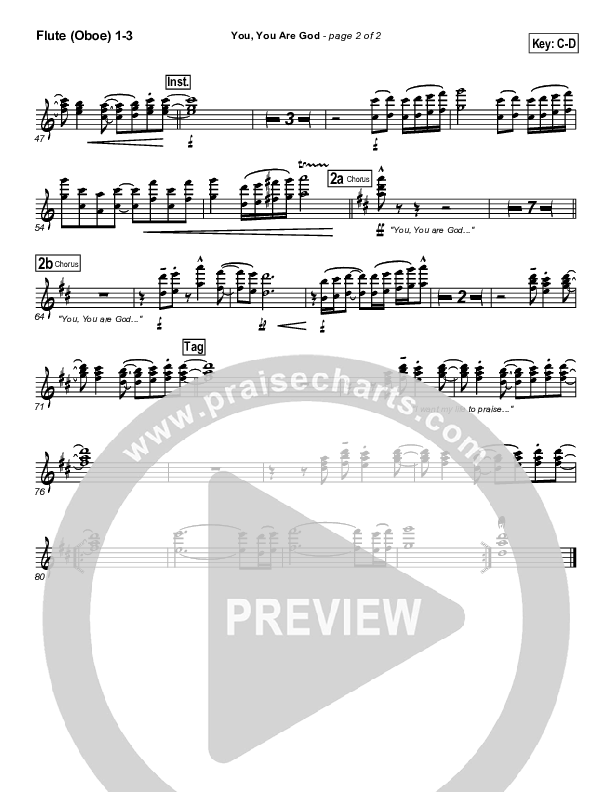You You Are God Flute/Oboe 1/2/3 (Gateway Worship)