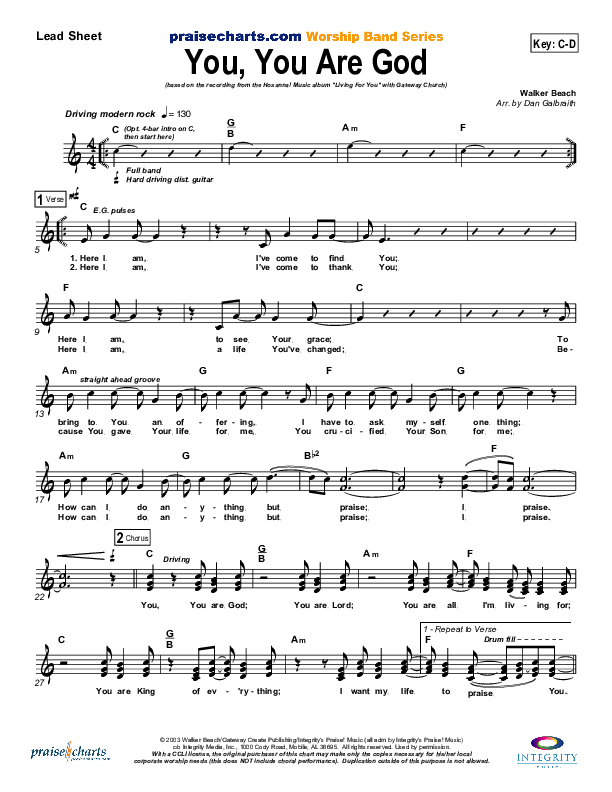 You You Are God Lead Sheet (Gateway Worship)