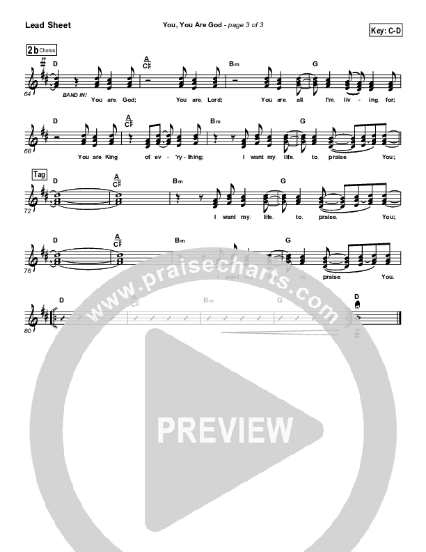 You You Are God Lead Sheet (Gateway Worship)