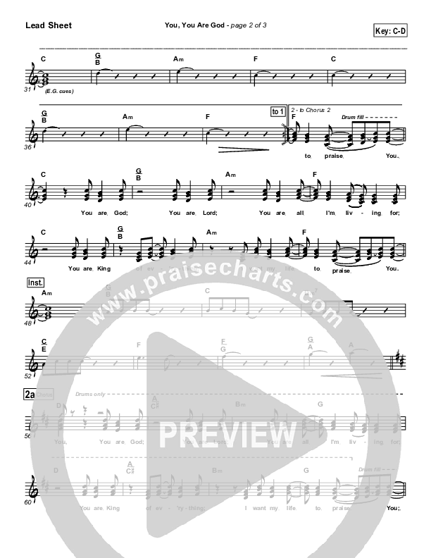 You You Are God Lead Sheet (SAT) (Gateway Worship)