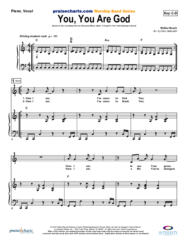 You You Are God Piano/Vocal (Gateway Worship)