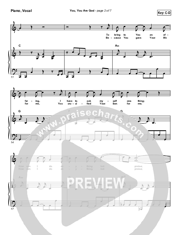 You You Are God Piano/Vocal (Gateway Worship)