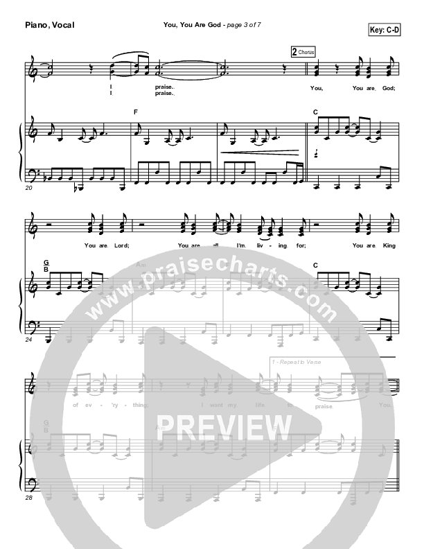 You You Are God Piano/Vocal (Gateway Worship)