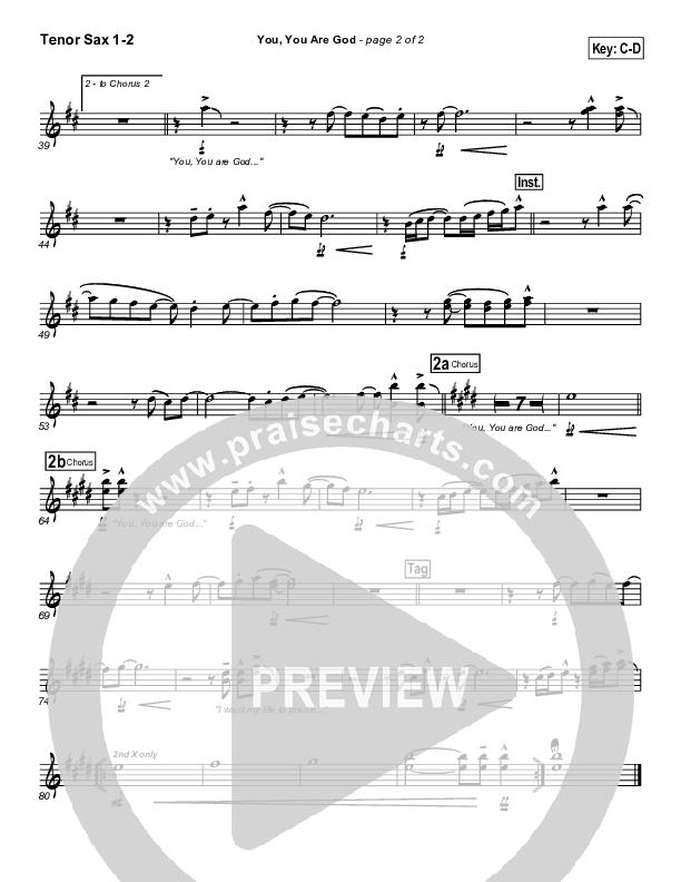 You You Are God Tenor Sax 1/2 (Gateway Worship)