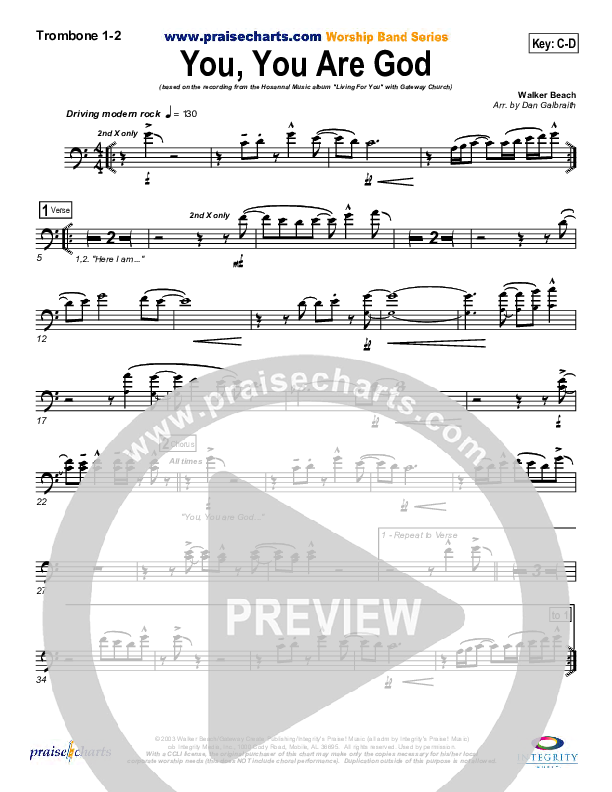 You You Are God Trombone 1/2 (Gateway Worship)