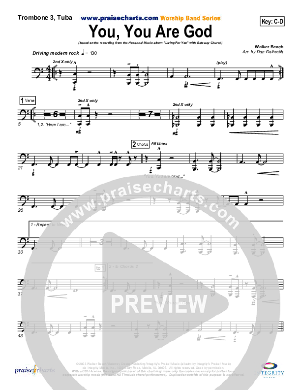 You You Are God Trombone 3/Tuba (Gateway Worship)