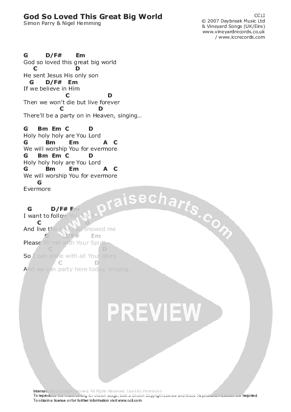 God So Loved This Great Big World Chords & Lyrics (Vineyard UK)